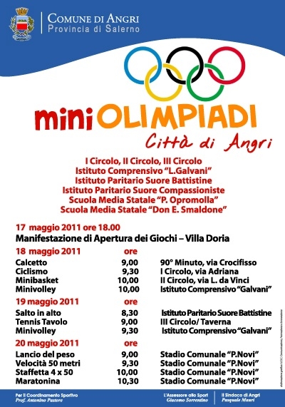 Al via martedì 17 maggio le “Mini Olimpiadi Città di Angri”
