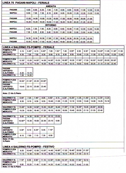 Ecco i nuovi orari CSTP della linea Pagani Napoli e linea 4 Salerno -Pompei