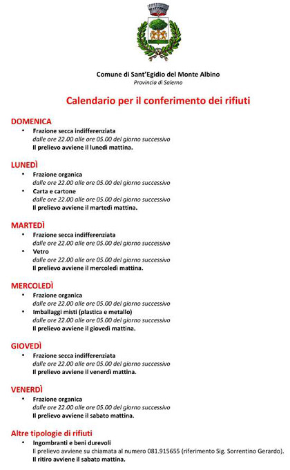 calendario raccolta rifiuti S.Egidio